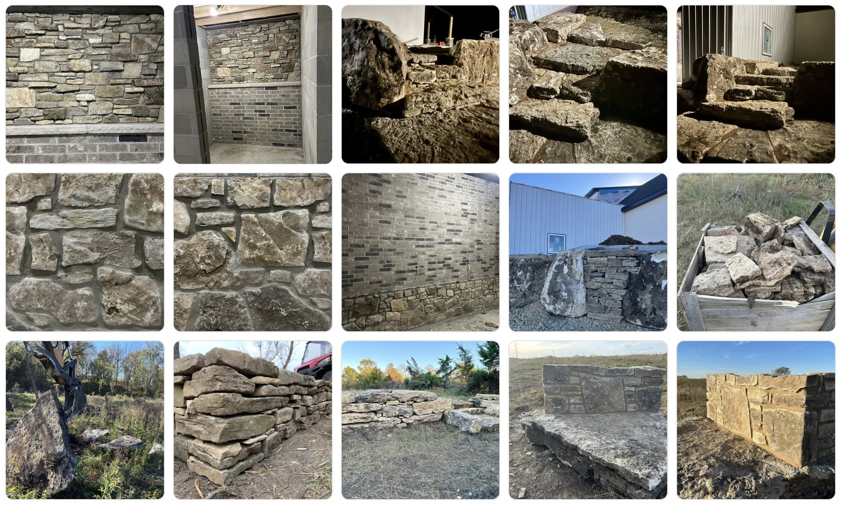 Fieldstone walls, slabs, and boulders from the family land
